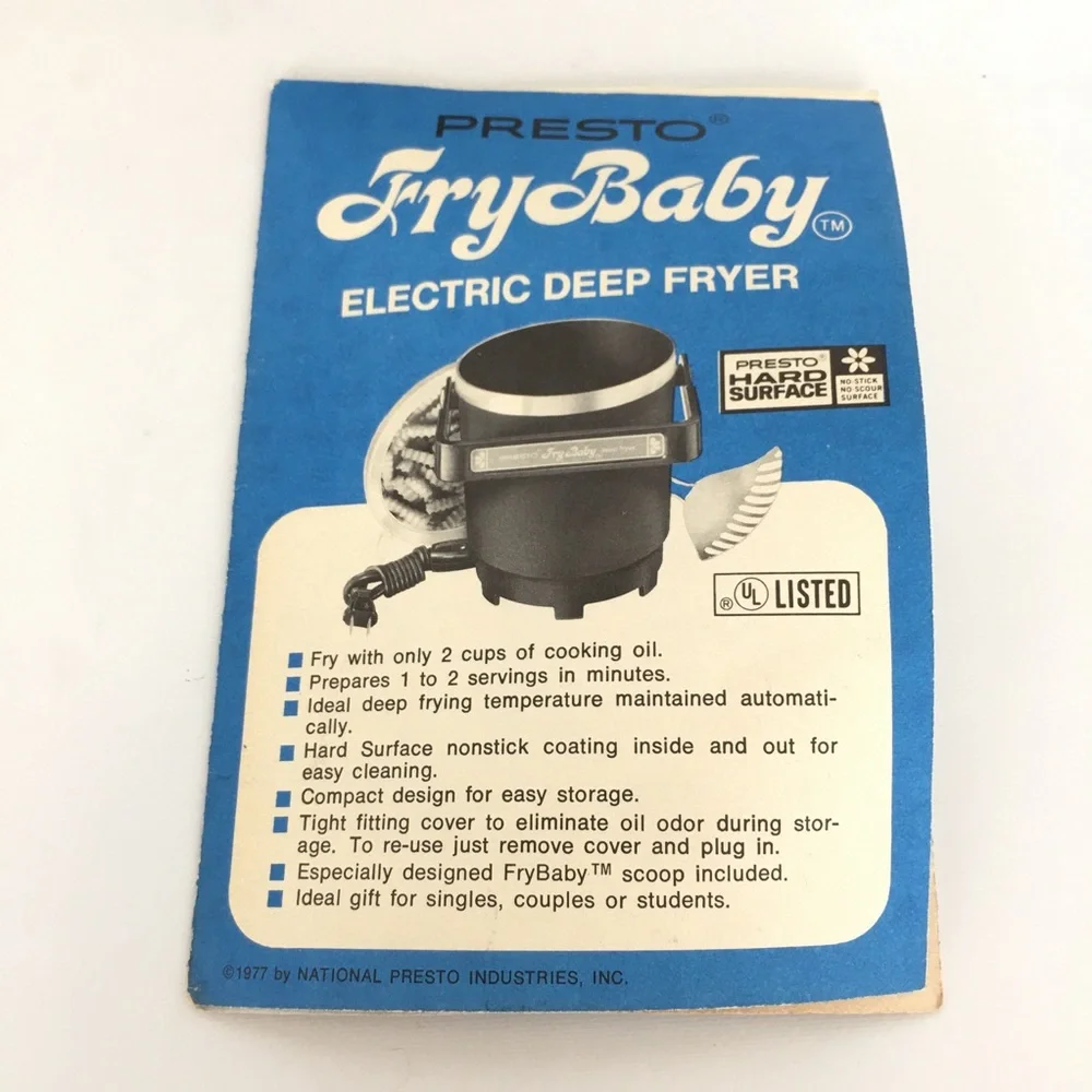 Vintage 70’s Presto Fry Baby Electric Deep Fryer Non Stick Model 01/FBD1 W/Cord